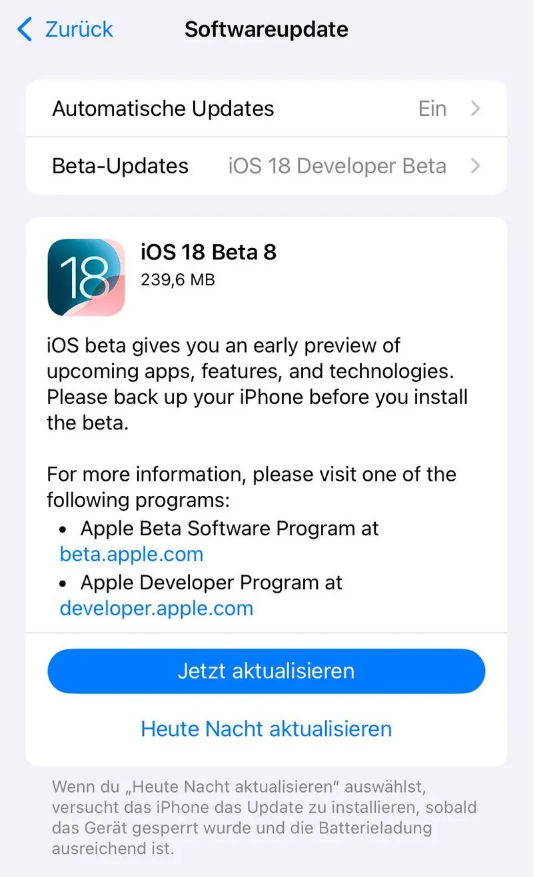 平谷苹果手机维修分享苹果 iOS / iPadOS 18 开发者预览版 Beta 8 发布 